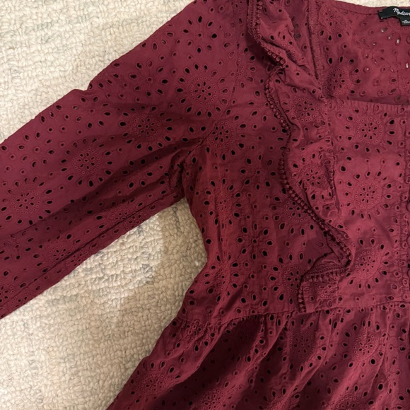 Madewell Women's Burgundy Eyelet Ruffle Top - Picture 7 of 7